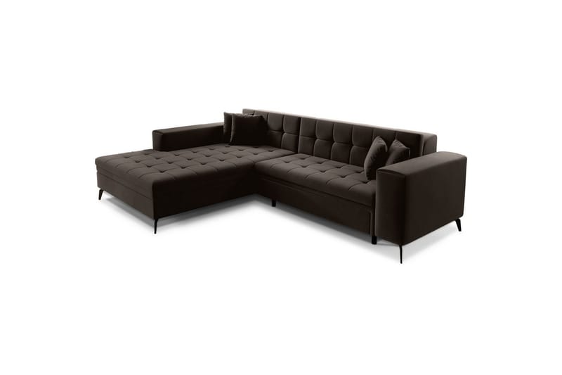 Hörnsoffa Eltap Solange 292x196x84 cm - Mat Velvet 29, Mörkbrun, Vänster - Möbler - Soffa - Bäddsoffa - Bäddsoffa divan