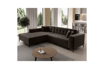 Hörnsoffa Eltap Solange 292x196x84 cm - Mat Velvet 29, Mörkbrun, Vänster - Möbler - Soffa - Bäddsoffa - Bäddsoffa divan