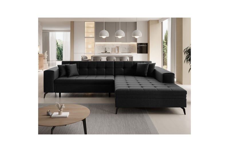 Hörnsoffa Eltap Solange 292x196x84 cm - Sawana 14, Svart, Höger - Möbler - Soffa - Bäddsoffa - Bäddsoffa divan