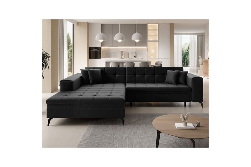 Hörnsoffa Eltap Solange 292x196x84 cm - Sawana 14, Svart, Vänster - Möbler - Soffa - Bäddsoffa - Bäddsoffa divan