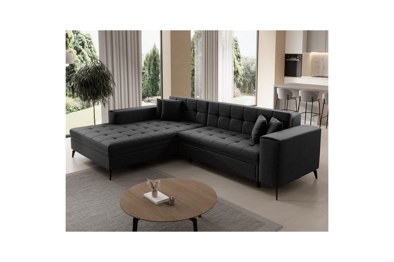 Hörnsoffa Eltap Solange 292x196x84 cm - Sawana 14, Svart, Vänster - Möbler - Soffa - Bäddsoffa - Bäddsoffa divan