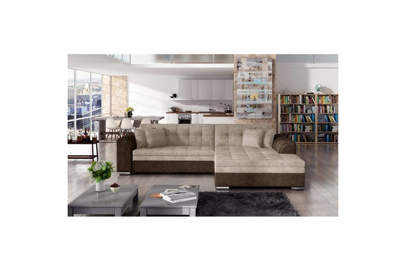 Hörnsoffa Eltap Sorento 296x194x78 cm - Dora 28, Dora 22, Brun, Höger - Möbler - Soffa - Bäddsoffa - Bäddsoffa divan