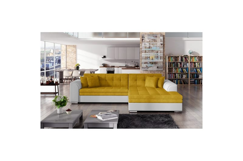Hörnsoffa Eltap Sorento 296x194x78 cm - Omega 68, Soft 17, Gul, Höger - Möbler - Soffa - Bäddsoffa - Bäddsoffa divan