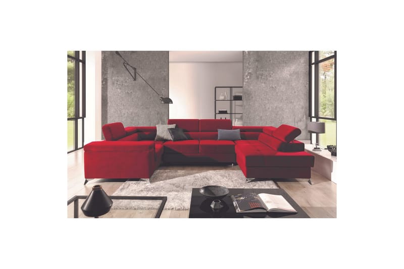 Hörnsoffa Eltap Thiago 342x208x88 cm - Kronos 02, Röd, Höger - Möbler - Soffa - Bäddsoffa - Hörnbäddsoffa
