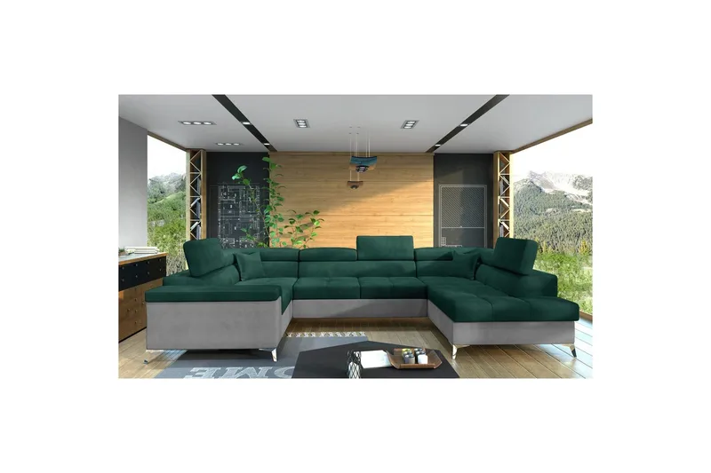 Hörnsoffa Eltap Thiago 342x208x88 cm, Monolith 37, Monolith 84, Grön, Höger