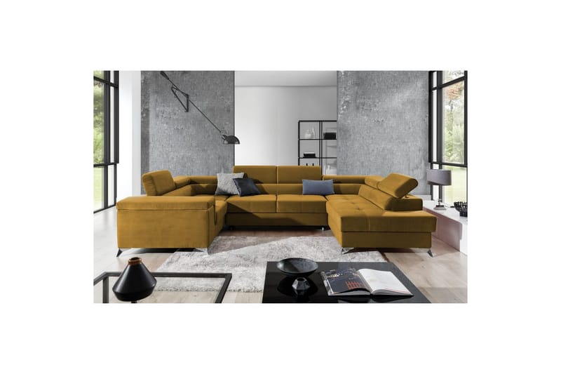 Hörnsoffa Eltap Thiago 342x208x88 cm - Monolith 48, Gul, Höger - Möbler - Soffa - Bäddsoffa - Hörnbäddsoffa