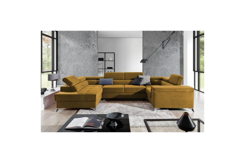 Hörnsoffa Eltap Thiago 342x208x88 cm - Monolith 48, Gul, Vänster - Möbler - Soffa - Bäddsoffa - Hörnbäddsoffa