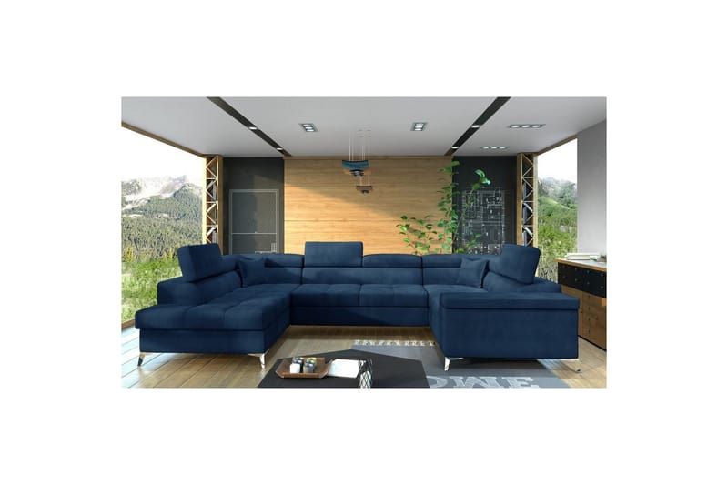 Hörnsoffa Eltap Thiago 342x208x88 cm - Monolith 77, Blå, Vänster - Möbler - Soffa - Bäddsoffa - Hörnbäddsoffa