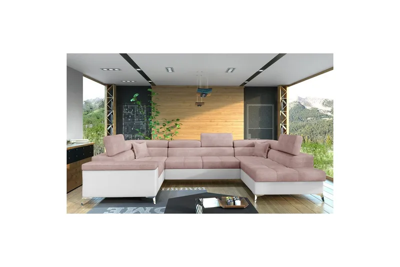 Hörnsoffa Eltap Thiago 342x208x88 cm - Omega 91, Mjuk 17, Rosa, Höger - Möbler - Soffa - Bäddsoffa - Hörnbäddsoffa