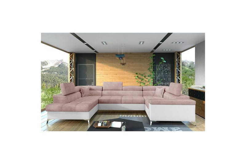 Hörnsoffa Eltap Thiago 342x208x88 cm - Omega 91, Mjuk 17, Rosa, Vänster - Möbler - Soffa - Bäddsoffa - Hörnbäddsoffa
