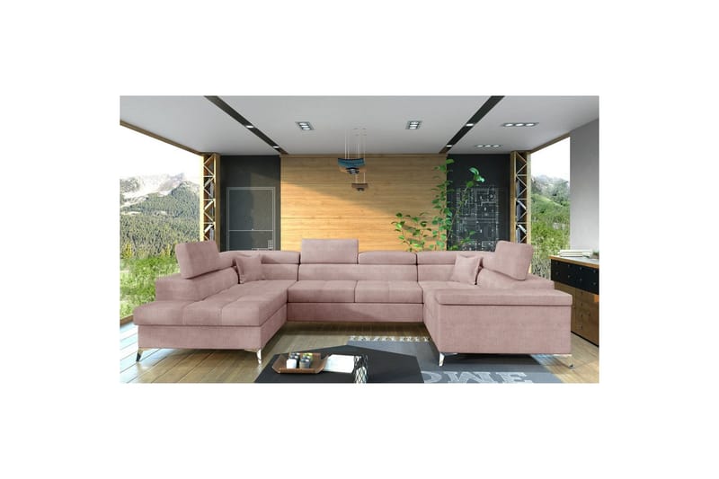 Hörnsoffa Eltap Thiago 342x208x88 cm - Omega 91, Rosa, Vänster - Möbler - Soffa - Bäddsoffa - Hörnbäddsoffa