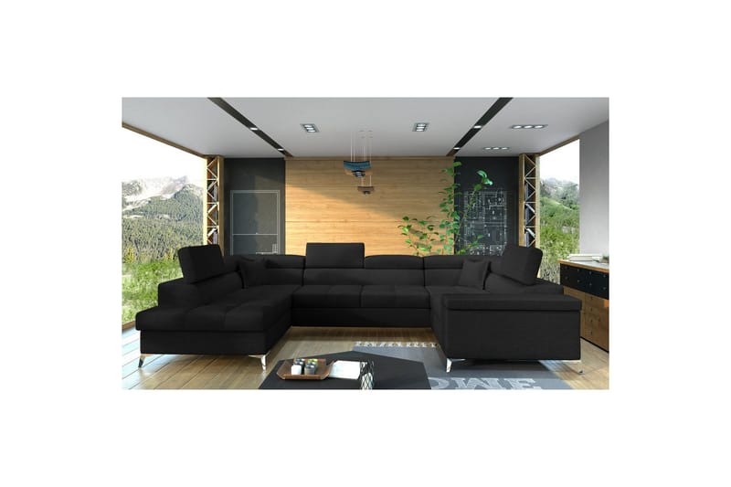 Hörnsoffa Eltap Thiago 342x208x88 cm - Sawana 14, Svart, Vänster - Möbler - Soffa - Bäddsoffa - Hörnbäddsoffa