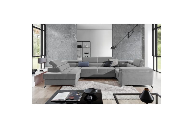 Hörnsoffa Eltap Thiago 342x208x88 cm - Paros 05, Grå, Vänster - Möbler - Soffa - Bäddsoffa - Hörnbäddsoffa
