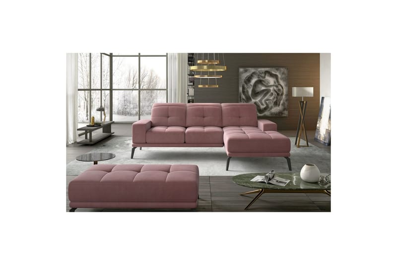 Hörnsoffa Eltap Torrense 265x175x98 cm - Mat Velvet 63, Rosa, Höger - Möbler - Soffa - Bäddsoffa - Bäddsoffa divan