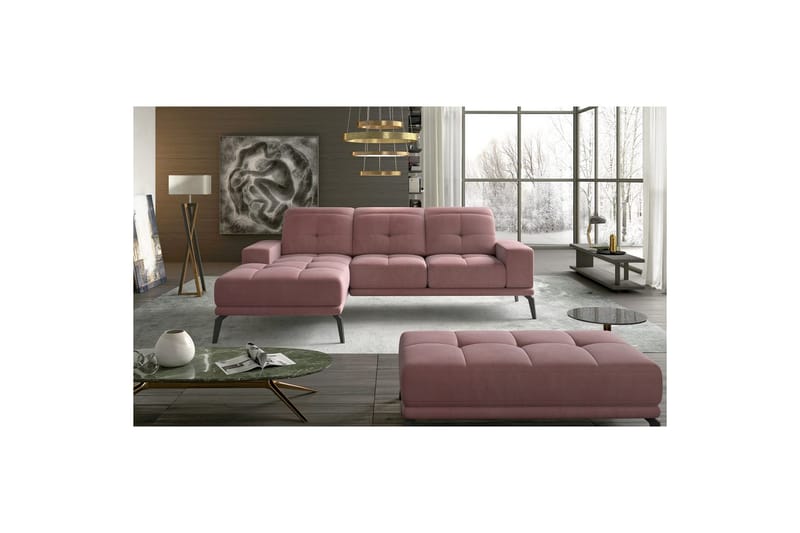 Hörnsoffa Eltap Torrense 265x175x98 cm - Mat Velvet 63, Rosa, Vänster - Möbler - Soffa - Bäddsoffa - Bäddsoffa divan