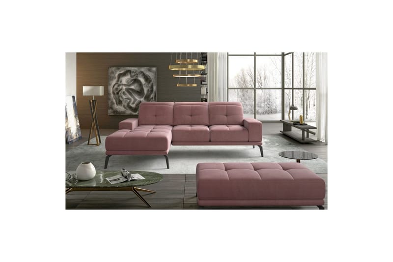 Hörnsoffa Eltap Torrense 265x175x98 cm - Mat Velvet 63, Rosa, Vänster - Möbler - Soffa - Bäddsoffa - Bäddsoffa divan