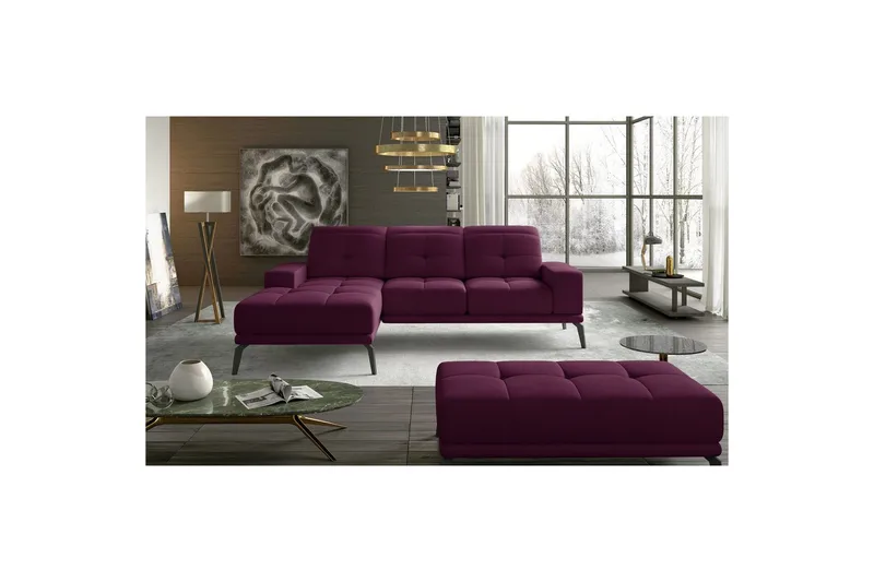 Hörnsoffa Eltap Torrense 265x175x98 cm - Mat Velvet 68, Lila, Vänster - Möbler - Soffa - Bäddsoffa - Bäddsoffa divan
