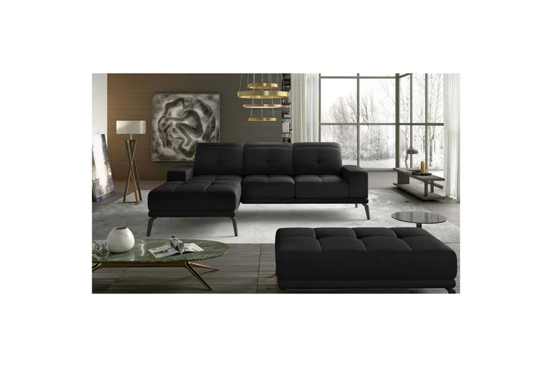 Hörnsoffa Eltap Torrense 265x175x98 cm - Mat Velvet 99, Svart, Vänster - Möbler - Soffa - Bäddsoffa - Bäddsoffa divan