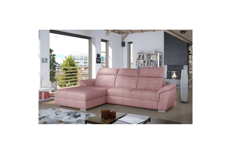 Hörnsoffa Eltap Trevisco 272x216x100 cm - Omega 91, Rosa, Vänster - Möbler - Soffa - Bäddsoffa - Bäddsoffa divan