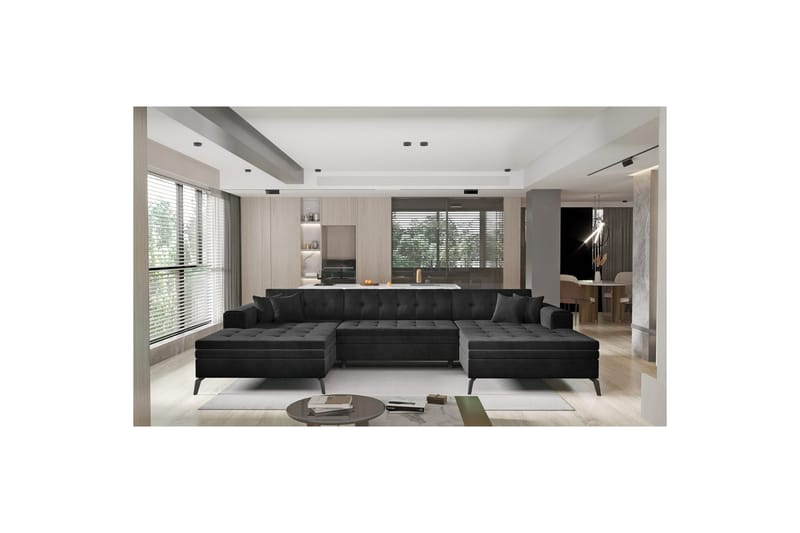 Hörnsoffa Eltap Vertizo 350x170x93 cm, Lukso 10, Svart, Symmetrisk