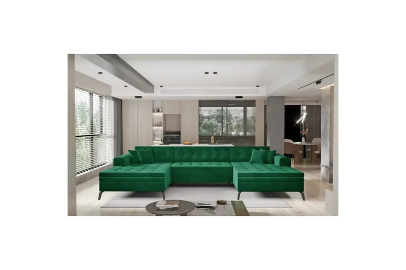 Hörnsoffa Eltap Vertizo 350x170x93 cm, Lukso 35, Mörkgrön, Symmetrisk