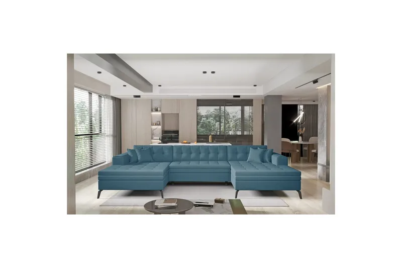 Hörnsoffa Eltap Vertizo 350x170x93 cm - Savoi 38, Blå, Symmetrisk - Möbler - Soffa - Bäddsoffa - U bäddsoffa