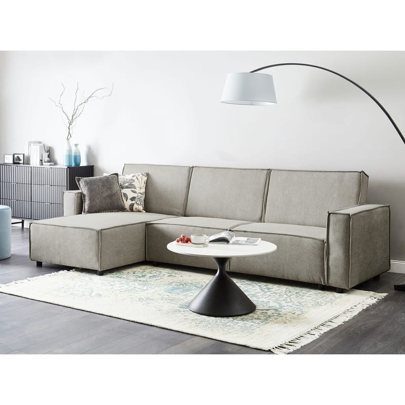 Hörnsoffa Romedal II - Beige, svart/Högervänd - Möbler - Soffa - Bäddsoffa - Hörnbäddsoffa