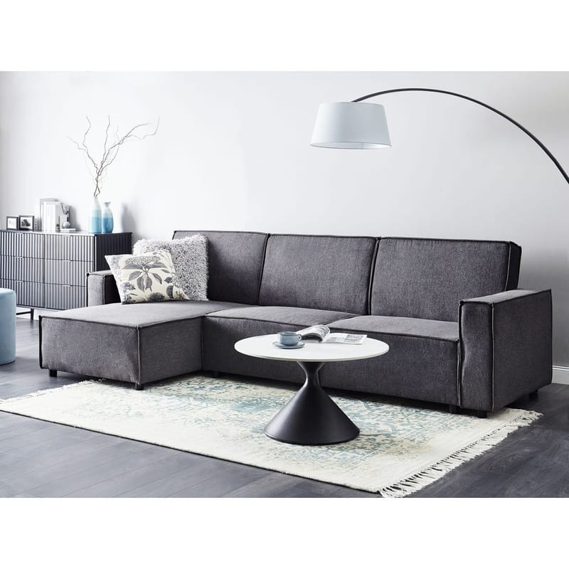 Hörnsoffa Romedal II - Grå, svart/Högervänd - Möbler - Soffa - Bäddsoffa - Hörnbäddsoffa