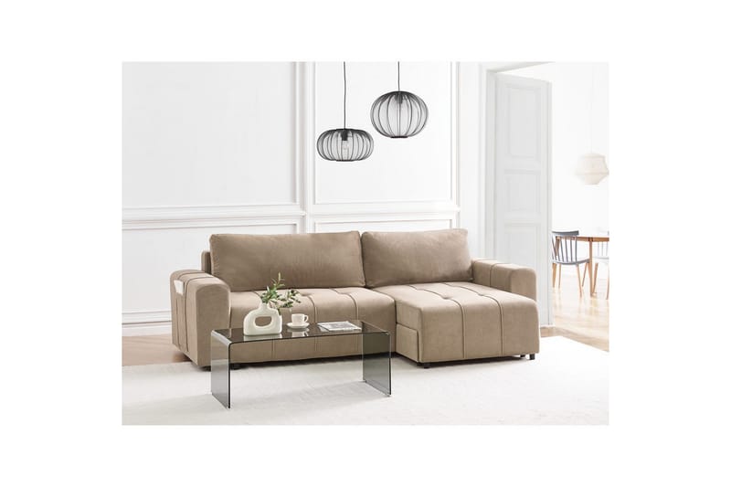 Hörnsoffa till vänster Vänstervänd Innvik - Brun, 213x156 cm - Möbler - Soffa - Bäddsoffa - Bäddsoffa divan