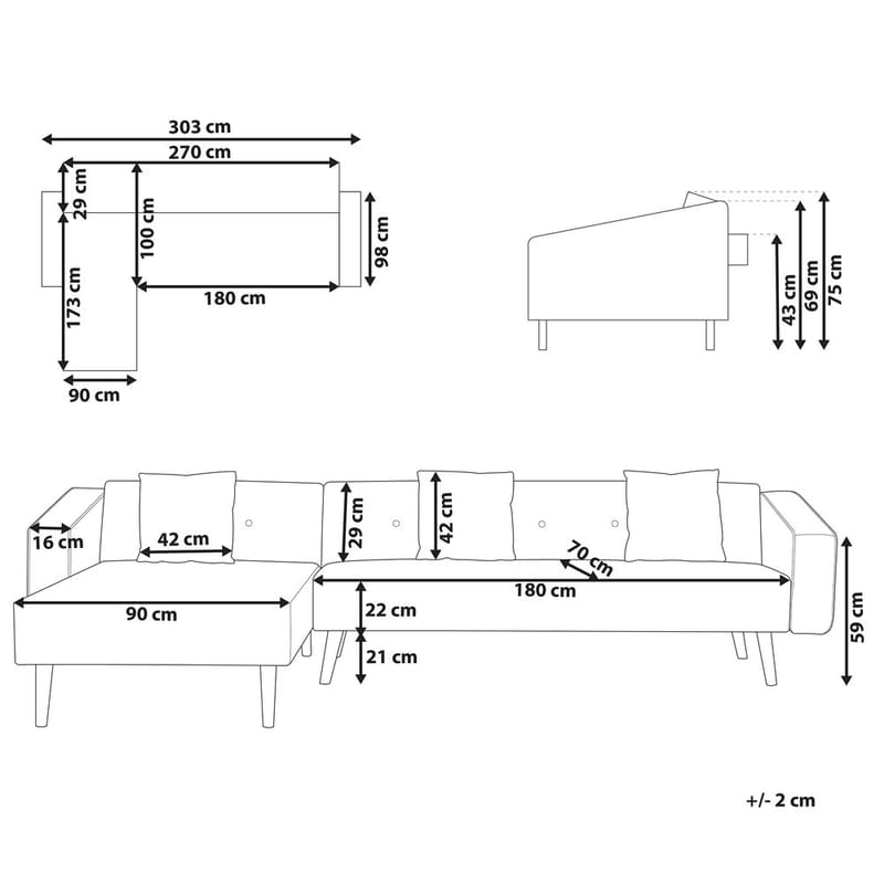 Hörnsoffa Vadso - Vit, ljust trä/Högervänd - Möbler - Soffa - Bäddsoffa - Hörnbäddsoffa