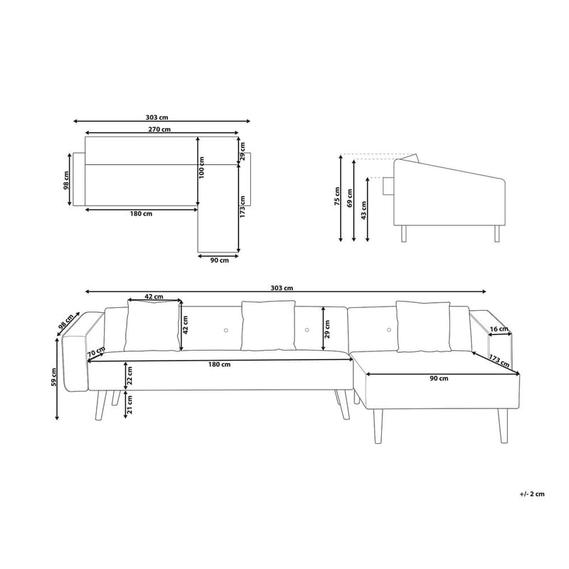 Hörnsoffa Vadso - Vit, ljust trä/Vänstervänd - Möbler - Soffa - Bäddsoffa - Hörnbäddsoffa