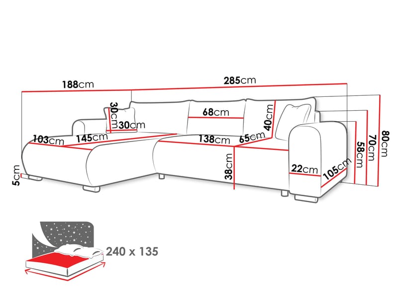 Handda 4-sits Divansoffa Vänster - Möbler - Soffa - Bäddsoffa - Hörnbäddsoffa