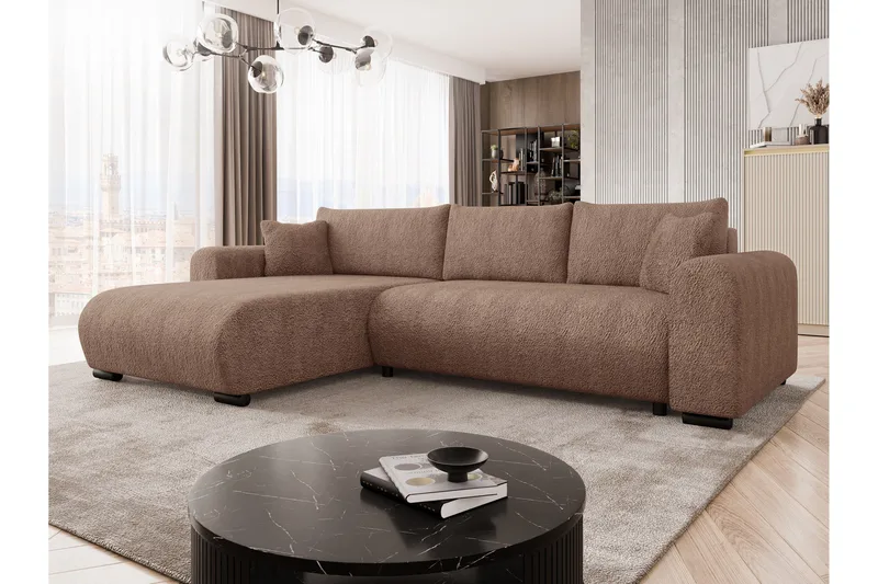 Handda Bäddsoffa med Divan 3-sits i Bouclé - Rosa - Möbler - Soffa - Bäddsoffa - Bäddsoffa divan