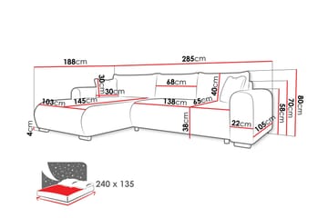 Handda Bäddsoffa med Divan 3-sits i Sammet - Grå - Möbler - Soffa - Bäddsoffa - Bäddsoffa divan