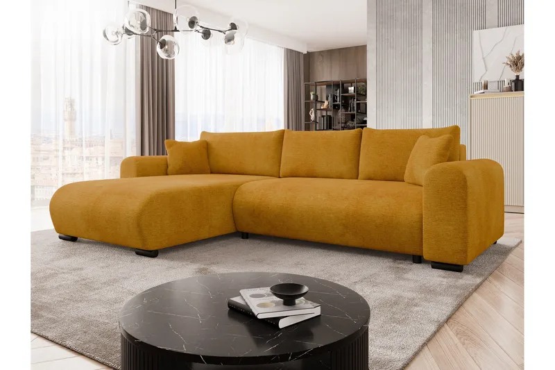 Handda Bäddsoffa med Divan 3-sits i Sammet - Gul - Möbler - Soffa - Bäddsoffa - Bäddsoffa divan