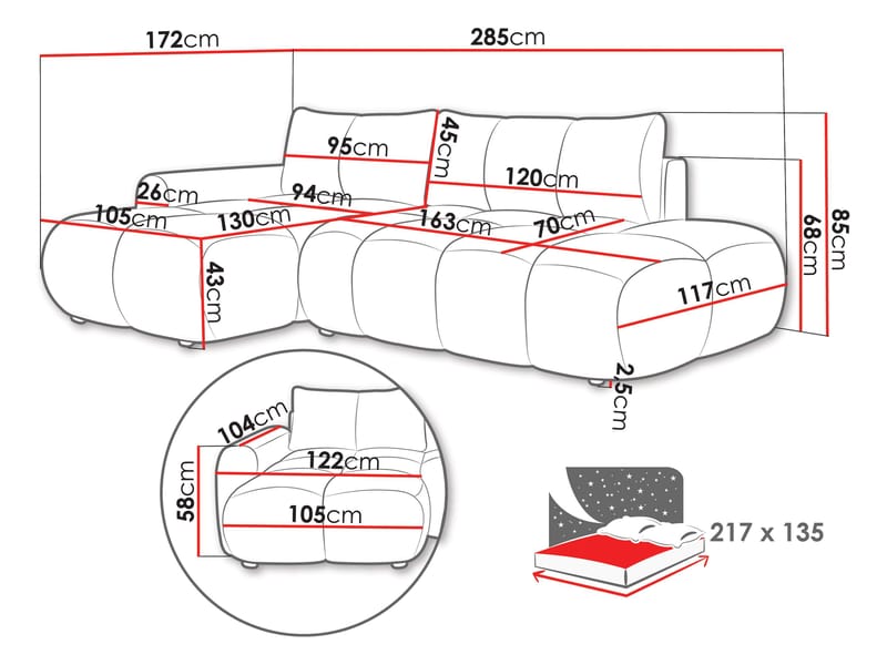 Handu 4-sits Divansoffa Höger - Möbler - Soffa - Bäddsoffa - Hörnbäddsoffa