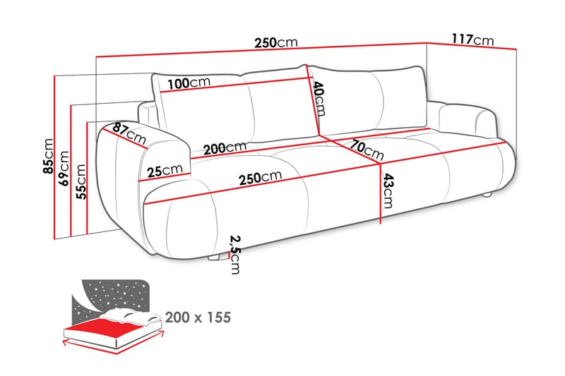 Handu Bäddsoffa 3-sits - Vit - Möbler - Soffa - Bäddsoffa - 3 sits bäddsoffa