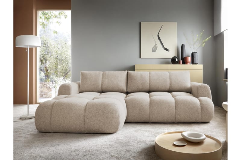 Handu Bäddsoffa med Divan 3-sits i Bouclé - Beige - Möbler - Soffa - Bäddsoffa - Bäddsoffa divan