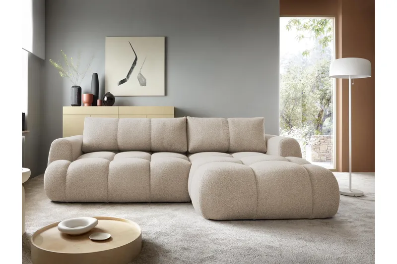 Handu Bäddsoffa med Divan 3-sits i Bouclé - Beige - Möbler - Soffa - Bäddsoffa - Bäddsoffa divan