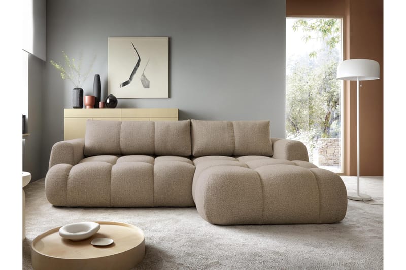 Handu Bäddsoffa med Divan 3-sits i Bouclé - Brun - Möbler - Soffa - Bäddsoffa - Bäddsoffa divan