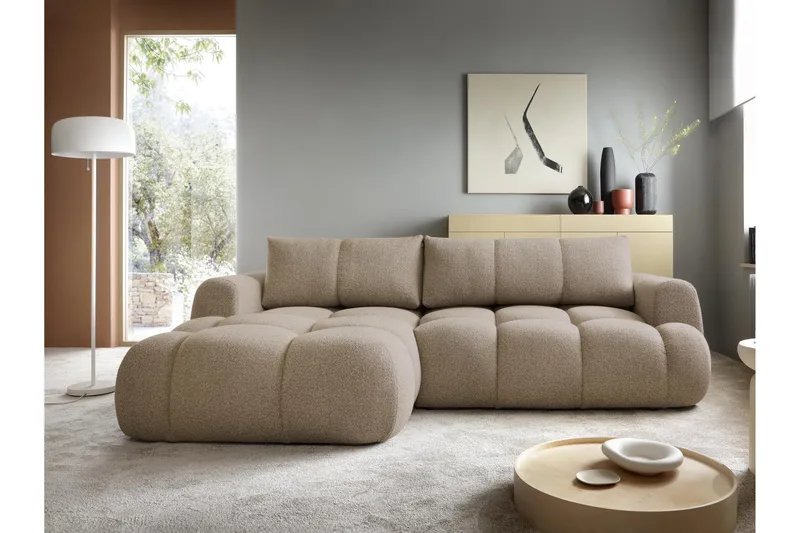 Handu Bäddsoffa med Divan 3-sits i Bouclé - Brun - Möbler - Soffa - Bäddsoffa - Bäddsoffa divan