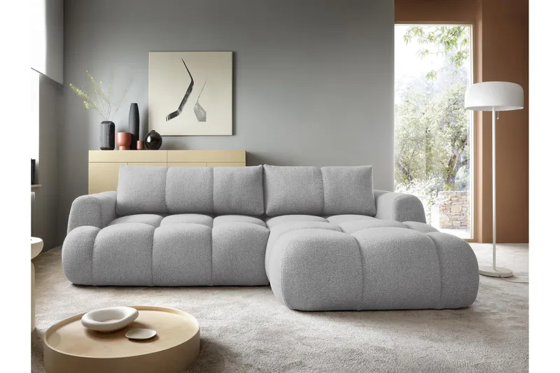 Handu Bäddsoffa med Divan 3-sits i Bouclé - Grå - Möbler - Soffa - Bäddsoffa - Bäddsoffa divan