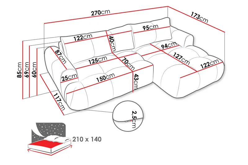 Handu Bäddsoffa med Divan 3-sits i Bouclé - Mörkgrå - Möbler - Soffa - Bäddsoffa - Bäddsoffa divan