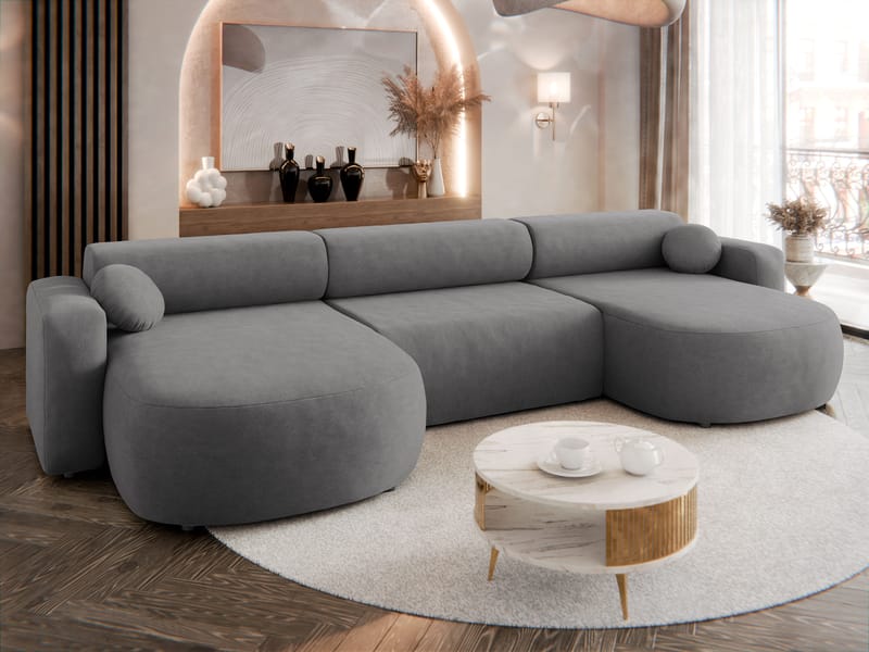 Hanish Bäddsoffa Dubbeldivan 5-sits - Grå - Möbler - Soffa - Bäddsoffa - U bäddsoffa