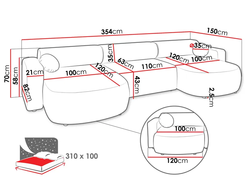 Hanish Bäddsoffa Dubbeldivan 5-sits - Grå - Möbler - Soffa - Bäddsoffa - U bäddsoffa