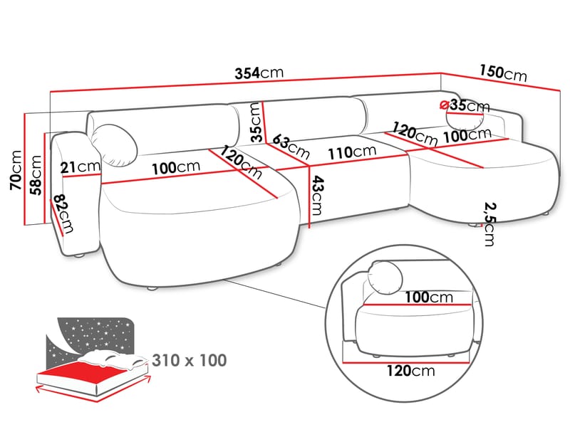 Hanish Bäddsoffa Dubbeldivan 5-sits - Vit - Möbler - Soffa - Bäddsoffa - U bäddsoffa