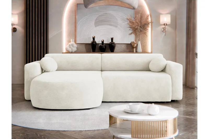 Hanish Bäddsoffa med Divan 3-sits i Plysch - Beige - Möbler - Soffa - Bäddsoffa - Bäddsoffa divan