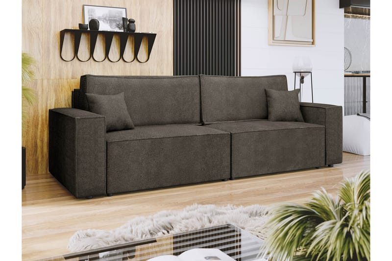 Hobson Bäddsoffa 3-sits i Plysch - Grå - Möbler - Soffa - Bäddsoffa - 3 sits bäddsoffa