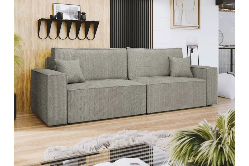 Hobson Bäddsoffa 3-sits i Plysch - Grå - Möbler - Soffa - Bäddsoffa - 3 sits bäddsoffa