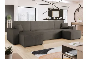 Hobson Bäddsoffa Dubbeldivan 4-sits i Plysch - Grå - Möbler - Soffa - Bäddsoffa - U bäddsoffa